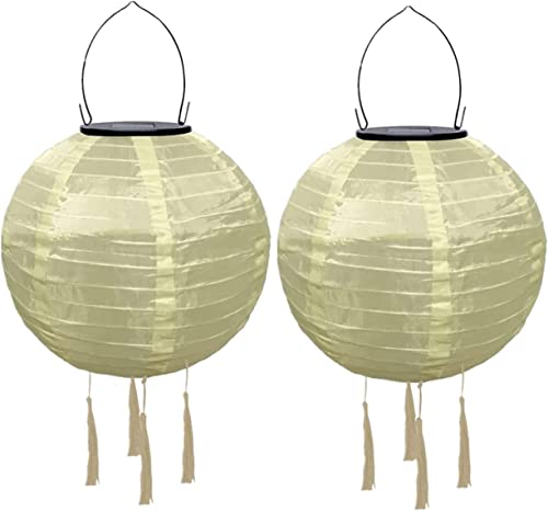 Youning Solar Lampions Außen Wetterfest 30cm Led Solar Lampion mit Quaste Outdoor Hängende Wasserdicht Solar Laterne Papierlaterner Aus Nylon Solarlampen für Außen Garten Balkon Deko (2PCS Beige) von Youning