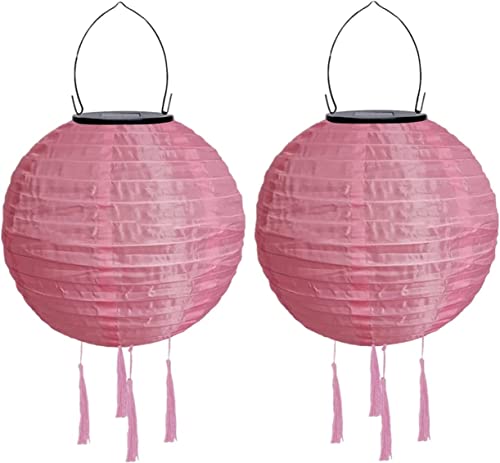 Youning Solar Lampions Außen Wetterfest 30cm Led Solar Lampion mit Quaste Outdoor Hängende Wasserdicht Solar Laterne Papierlaterner Aus Nylon Solarlampen für Außen Garten Balkon Deko (2PCS Rosa) von Youning