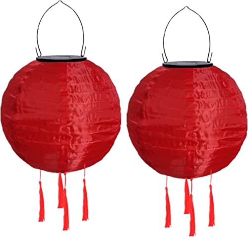 Youning Solar Lampions Außen Wetterfest 30cm Led Solar Lampion mit Quaste Outdoor Hängende Wasserdicht Solar Laterne Papierlaterner Aus Nylon Solarlampen für Außen Garten Balkon Deko (2PCS Rot) von Youning