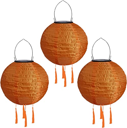 Youning Solar Lampions Außen Wetterfest 30cm Led Solar Lampion mit Quaste Outdoor Hängende Wasserdicht Solar Laterne Papierlaterner Aus Nylon Solarlampen für Außen Garten Balkon Deko (3PCS Orange) von Youning