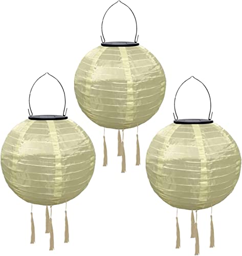 Youning Solar Lampions Außen Wetterfest 30cm Led Solar Lampion mit Quaste Outdoor Hängende Wasserdicht Solar Laterne Papierlaterner Aus Nylon Solarlampen für Außen Garten Balkon Deko (3PCS Beige) von Youning