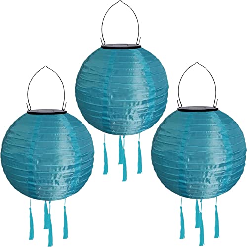 Youning Solar Lampions Außen Wetterfest 30cm Led Solar Lampion mit Quaste Outdoor Hängende Wasserdicht Solar Laterne Papierlaterner Aus Nylon Solarlampen für Außen Garten Balkon Deko (3PCS Blau) von Youning