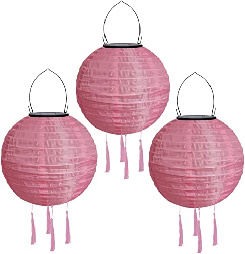 Youning Solar Lampions Außen Wetterfest 30cm Led Solar Lampion mit Quaste Outdoor Hängende Wasserdicht Solar Laterne Papierlaterner Aus Nylon Solarlampen für Außen Garten Balkon Deko (3PCS Rosa) von Youning