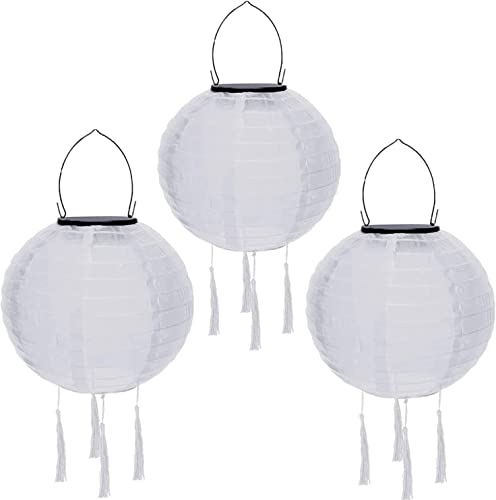 Youning Solar Lampions Außen Wetterfest 30cm Led Solar Lampion mit Quaste Outdoor Hängende Wasserdicht Solar Laterne Papierlaterner Aus Nylon Solarlampen für Außen Garten Balkon Deko (3PCS Weiß) von Youning