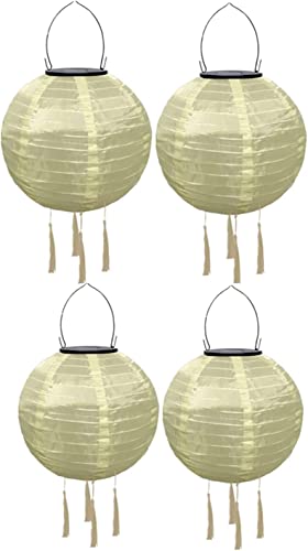 Youning Solar Lampions Außen Wetterfest 30cm Led Solar Lampion mit Quaste Outdoor Hängende Wasserdicht Solar Laterne Papierlaterner Aus Nylon Solarlampen für Außen Garten Balkon Deko (4PCS Beige) von Youning