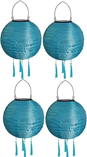 Youning Solar Lampions Außen Wetterfest 30cm Led Solar Lampion mit Quaste Outdoor Hängende Wasserdicht Solar Laterne Papierlaterner Aus Nylon Solarlampen für Außen Garten Balkon Deko (4PCS Blau) von Youning