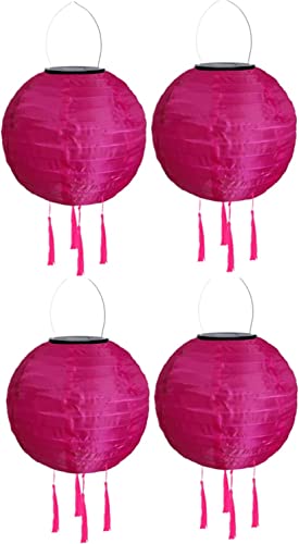 Youning Solar Lampions Außen Wetterfest 30cm Led Solar Lampion mit Quaste Outdoor Hängende Wasserdicht Solar Laterne Papierlaterner Aus Nylon Solarlampen für Außen Garten Balkon Deko (4PCS Pink#) von Youning