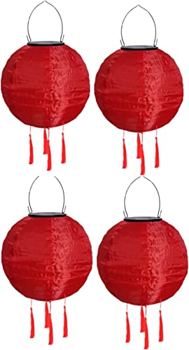 Youning Solar Lampions Außen Wetterfest 30cm Led Solar Lampion mit Quaste Outdoor Hängende Wasserdicht Solar Laterne Papierlaterner Aus Nylon Solarlampen für Außen Garten Balkon Deko (4PCS Rot) von Youning