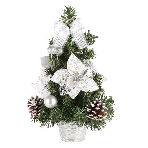 Youning Weihnachtsbaum Geschmückt Weihnachtsbaum Klein Geschmückt Weihnachtsdeko Mini Geschmückter Weihnachtsbaum Künstlich Kleiner Weihnachtsbaum Tisch Tannenbaum für Weihnachten Deko (40cm/Silber) von Youning