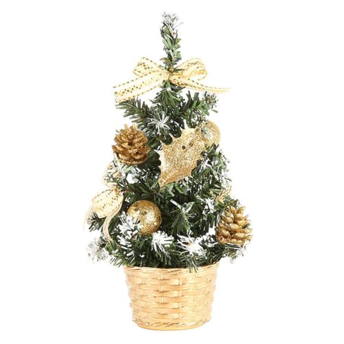 Youning Weihnachtsbaum Geschmückt Weihnachtsbaum Klein Geschmückt Weihnachtsdeko Mini Geschmückter Weihnachtsbaum Künstlich Kleiner Weihnachtsbaum Tisch Tannenbaum für Weihnachten Deko (20cm/Gold) von Youning