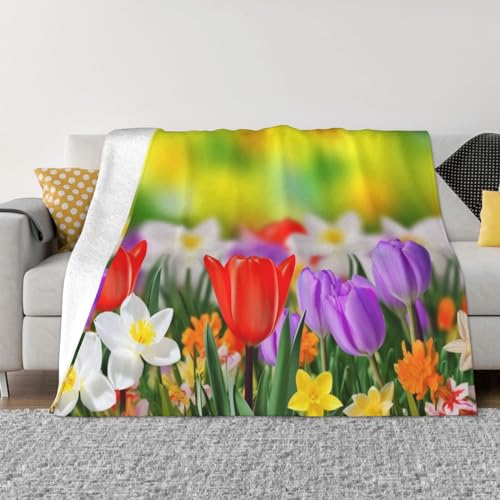 Fleecedecke mit Frühlingsblumen-Druck, weiche Flanell-Überwurfdecke, leichte Sofadecke für Bett, Couch, 152,4 x 127 cm von YoupO