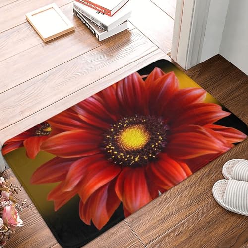 YoupO Fußmatte mit rotem Sonnenblumen-Druck, saugfähig, Badezimmerteppich, rutschfeste Fußmatte für Eingangsbereich, Garage, Terrasse, 40 x 60 cm von YoupO