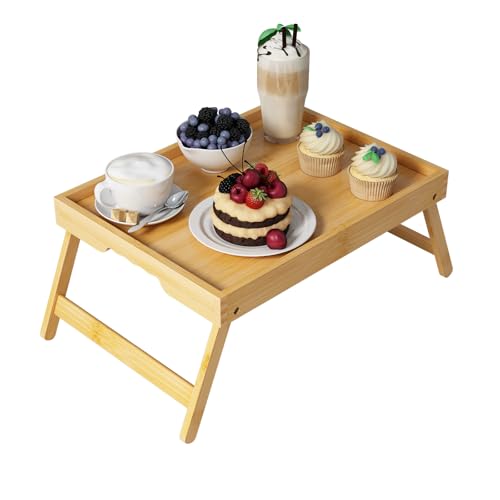 Youpehom Betttablett mit klappbaren Beinen, Bambus, Frühstück im Bett, für Küche, Serviertablett, Sofa, Essen, als Laptop-Schreibtisch, Snack-Tablett von Youpehom