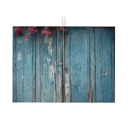 Abtropfmatte aus Holz, Vintage-Stil, blau, für Küche, 46 x 61 cm, Abtropfmatte, rutschfeste Arbeitsplatte, Abtropfmatte, saugfähige Ablaufmatte für Glasplatte, Tasse, Kaffeemaschine, Mattenschutz von Youpo