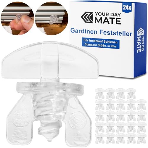 Gardinen Feststeller, 24 Stück, Transparent, Kunststoff, für min. 10 x 6 mm Laufkammern, Stopper für Schienensysteme mit Innenläufen, Zwischenfeststeller, Endstopfen, Endfeststeller Gardinenschiene von Your Day Mate