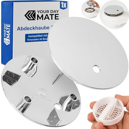 Abdeckhaube Set mit Haarsieb für Duschabfluss, Ø 115 mm, kompatibel mit Viega Tempoplex Ablauf ab Baujahr 2006, verchromter ABS ASA Deckel, weisser Haarfilter, Kappe Dusche Abfluss, Garnitur Abdeckung von Your Day Mate