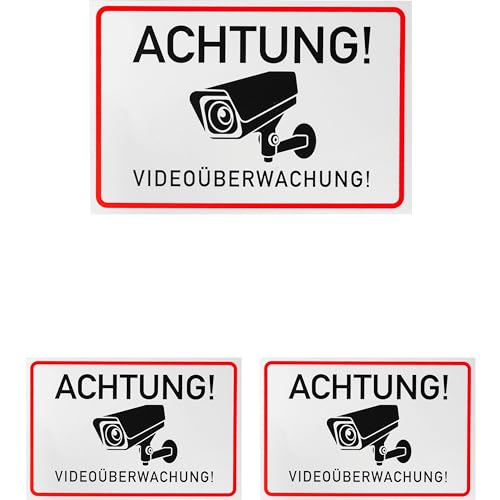 Aufkleber Set "Achtung! Videoüberwachung!", 3 Stück, 15 x 10 cm, selbstklebende Folie, Warnhinweis Sticker für Innen- und Außenbereich, Video Überwachung Klebesticker, Kamera Hinweisschild zum Kleben von Your Day Mate