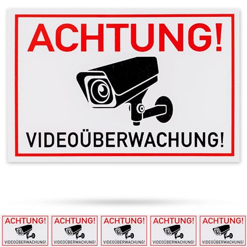 Aufkleber Set "Achtung! Videoüberwachung!", 6 Stück, 7,5 x 5 cm, selbstklebende Folie, Klebesticker für Innen- und Außenbereich, Video Überwachung Warnung Sticker, Video Kamera Hinweisschild kleben von Your Day Mate