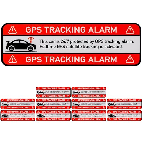 Aufkleber Set "CAR GPS TRACKING ALARM!", 12 Stück, 67 x 21 mm, selbstklebende Folie, außenklebend, Auto Warnhinweis Sticker Innen- und Außenbereich, Diebstahlschutz KFZ, Klebesticker alarmgesichert von Your Day Mate