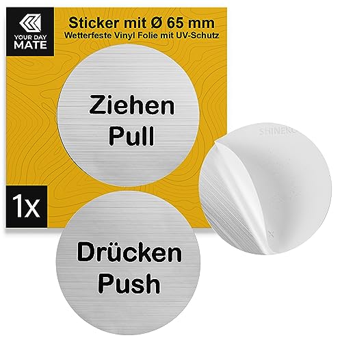 Aufkleber Set "Drücken Ziehen Push Pull", 1 Paar, Ø 65 mm, Design 1, selbstklebende Folie, Türschild Sticker für Innen- und Außenbereich, Hinweis Schild Klebesticker, Glastürschild, Push Pull Sticker von Your Day Mate