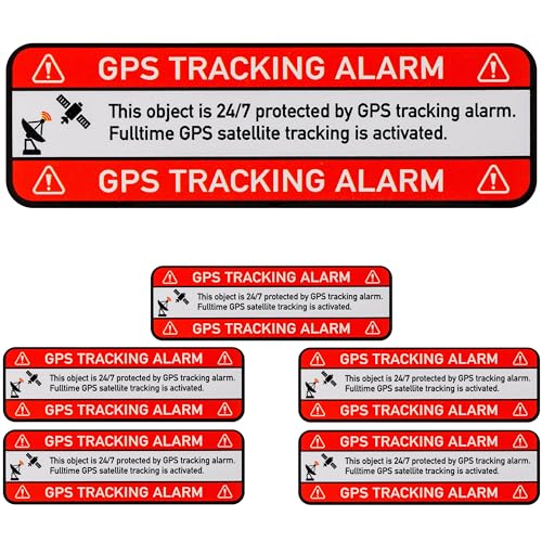 Aufkleber Set "GPS TRACKING ALARM!", 6 Stück, 67 x 21 mm, selbstklebende Folie, außenklebend, Warnhinweis Sticker Innen- und Außenbereich, Diebstahl Schutz Klebesticker, Hinweissticker alarmgesichert von Your Day Mate