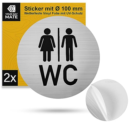 Aufkleber Set "WC Damen Herren", 2 Stück, Ø 100 mm, Design 1, selbstklebende Folie, Toiletten Sticker für Innen- und Außenbereich, WC Schild Klebesticker, Toilettenschild selbstklebend, Türschild WC von Your Day Mate