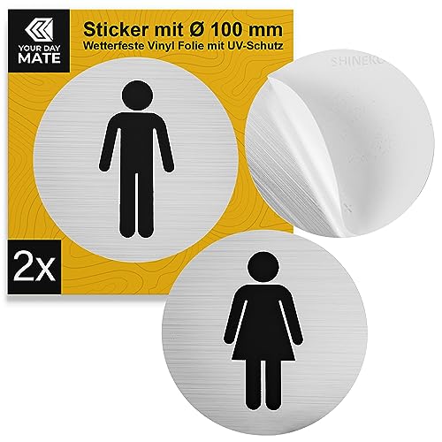 Aufkleber Set "WC Damen Herren", 2 Stück, Ø 100 mm, Design 3, selbstklebende Folie, Toiletten Sticker für Innen- und Außenbereich, WC Schild Klebesticker, Toilettenschild selbstklebend, Türschild WC von Your Day Mate