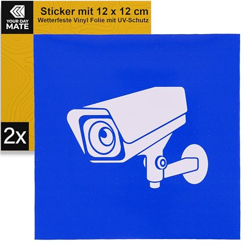 Aufkleber Set für Videoüberwachung, 2 Stück, 12 x 12 cm, selbstklebende Folie, Sticker zum Kleben für Innen- und Außenbereich, Video Kamera Überwachung Hinweis, Warnhinweis Überwachung Videokamera von Your Day Mate