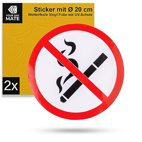 Aufkleber für Rauchen verboten, 2 Stück, Ø 20 cm Durchmesser, selbstklebende Folie, außenklebend, No Smoking Sticker, Verbotsschild Zigaretten, Verbotszeichen Rauchen nicht erlaubt, Zigarettenverbot von Your Day Mate