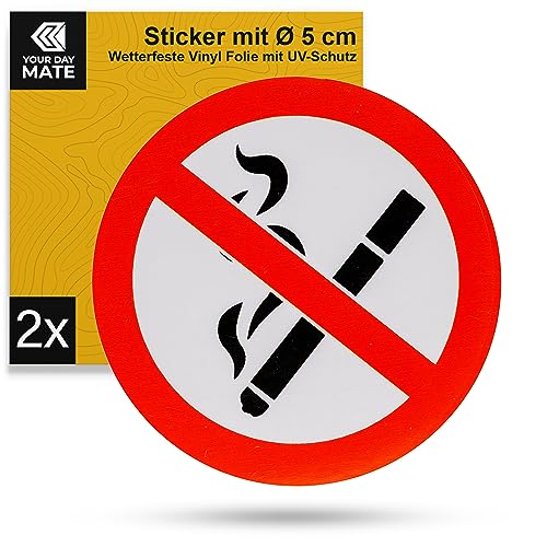Aufkleber für Rauchen verboten, 2 Stück, Ø 5 cm Durchmesser, selbstklebende Folie, außenklebend, No Smoking Sticker, Verbotsschild Zigaretten, Verbotszeichen Rauchen nicht erlaubt, Zigarettenverbot von Your Day Mate