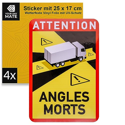 Aufkleber für Toter Winkel, 4 Stück, 25 x 17 cm, selbstklebende Folie für LKW, vorgeschrieben für KFZ ab 3,5 Tonnen in Frankreich, Attention Angles Morts Sticker Truck, Lastkraftwagen Klebesticker von Your Day Mate