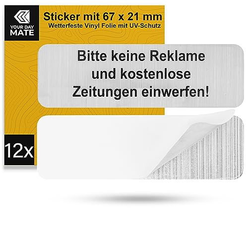 Briefkastenaufkleber "Keine Werbung", 12 Stück, 67 x 21 mm, selbstklebende Folie in Edelstahl Optik, Stop Werbung Schild für Innen- und Außenbereich, Aufkleber Sticker Hinweis "Bitte keine Werbung" von Your Day Mate