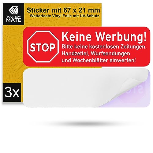 Briefkastenaufkleber "Keine Werbung", 3 Stück, 67 x 21 mm, selbstklebende Folie, Briefkastenschild für Innen- und Außenbereich, Keine Werbung Aufkleber für Briefkasten, Hinweisschild Brief Kasten von Your Day Mate