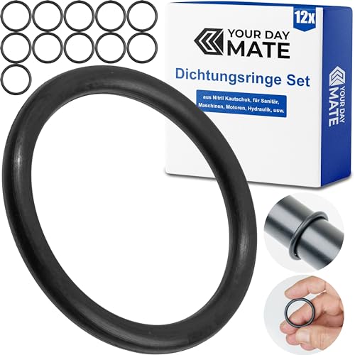 Dichtungsringe Set, 12 Stück, AD Ø 32 mm, ID Ø 28 mm, Dicke 2 mm, in Schwarz, aus Nitril Kautschuk, Gummiringe für Reparatur von Sanitär, Maschinen, Motoren, Dichtungsset Gummi O-Ring, Flachdichtung von Your Day Mate