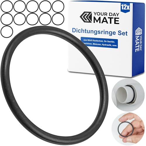 Dichtungsringe Set, 12 Stück, AD Ø 44 mm, ID Ø 38 mm, Dicke 3 mm, in Schwarz, aus Nitril Kautschuk, Gummiringe für Reparatur von Sanitär, Maschinen, Motoren, Dichtungsset Gummi O-Ring, Flachdichtung von Your Day Mate