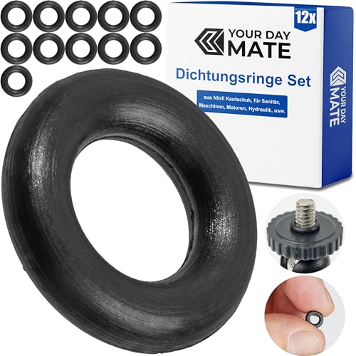 Dichtungsringe Set, 12 Stück, AD Ø 8 mm, ID Ø 4 mm, Dicke 2 mm, in Schwarz, aus Nitril Kautschuk, Gummiringe für Reparatur von Sanitär, Maschinen, Motoren, Dichtungsset Gummi O-Ring, Flachdichtung von Your Day Mate