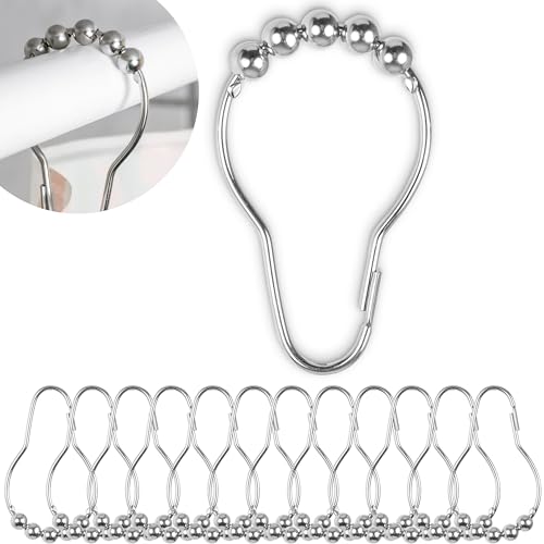 Duschvorhang Ringe, 12 Stück, in Silber-Farben, mit Kugel-Gleitsystem, 7 x 3,9 cm Größe, für Duschvorhangstangen, aus Edelstahl, Ring Duschgardine, Duschvorhangringe, Duschvorhang Haken, Metallringe von Your Day Mate