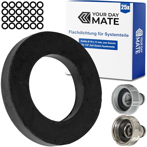 Ersatz Flachdichtungen Set, 25 Stück, für G 1/2" Zoll Garten Systemteile, kompatibel mit Gardena 21 mm Hahnverbinder, 18240, 18220 15273, Gummi, Ø 19 x 11 mm, Reparatur Dichtung für 01120-00.600.01 Ersatz Flachdichtungen Set, 25 Stück, für G 1/2" Zoll Garten Systemteile, kompatibel mit Gardena 21 mm Hahnverbinder, 18240, 18220 15273, Gummi, Ø 19 x 11 mm, Reparatur Dichtung für 01120-00.600.01 von Your Day Mate