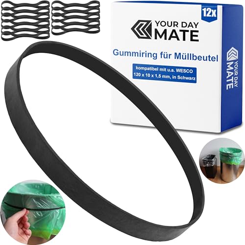 Ersatz Gummiring für Müllbeutel, 12 Stück, kompatibel mit WESCO Mülleimer mit Einzeleinsatz, 120 x 10 x 1,5 mm, in Schwarz, auch für andere Abfallsammler Tonnen, Mülltonnenbänder Gummi, Gummiband Müll von Your Day Mate