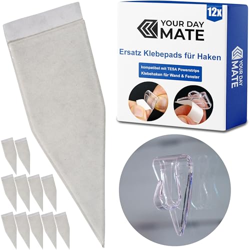 Ersatz Klebepads, 12 Stück, Durchsichtig, kompatibel mit tesa Powerstrips Klebehaken, 47 x 15 mm, Klebestreifen für kleine Fensterhaken TE-001115, Dekohaken TE-000485, Aufkleber für Glas, Putz, Tapete Ersatz Klebepads, 12 Stück, Durchsichtig, kompatibel mit tesa Powerstrips Klebehaken, 47 x 15 mm, Klebestreifen für kleine Fensterhaken TE-001115, Dekohaken TE-000485, Aufkleber für Glas, Putz, Tapete von Your Day Mate