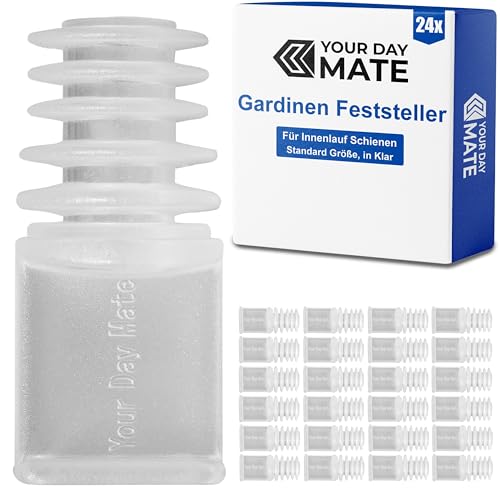 Gardinen Endfeststeller, 24 Stück, Transparent, Kunststoff, für 5 - 10 mm Nutbreite oder min. 8 x 8 mm Laufkammer, Endstopfen für Schienensystem mit Innenlauf, Endfeststeller Stopper Gardine Schiene von Your Day Mate