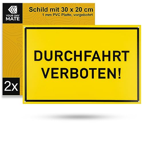 Hinweisschild "DURCHFAHRT VERBOTEN!", 2 Stück, 30 x 20 cm, 1 mm starkes PVC Schild mit Bohrlöchern, Schild Privatweg, Einfahrt privat Warnschild, Verbotsschild Privatgrundstück, Durchgang untersagt von Your Day Mate