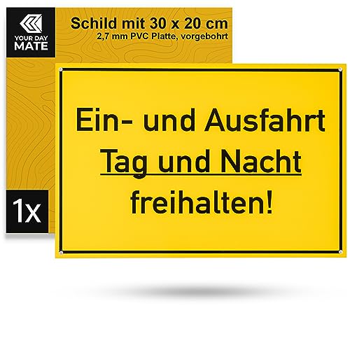 Hinweisschild "Ein- und Ausfahrt freihalten!", 1 Stück, 30 x 20 cm, 2,7 mm starkes PVC Schild mit Bohrlöchern, Einfahrt Parkverbot Schild für Innen- und Außenbereich, Ausfahrt Schild Privatgrundstück von Your Day Mate