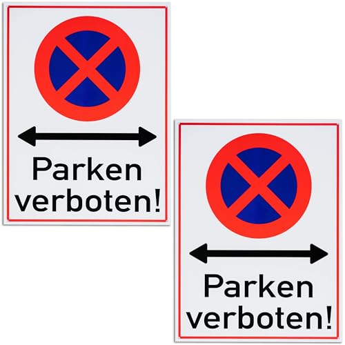 Hinweisschild "Parken verboten!", 2 Stück, 40 x 30 cm, 1 mm starkes PVC Schild mit Bohrlöchern, Parkverbot für Innen- und Außenbereich, Parken verboten Schilder Privatgrundstück, Garage, Pfosten von Your Day Mate
