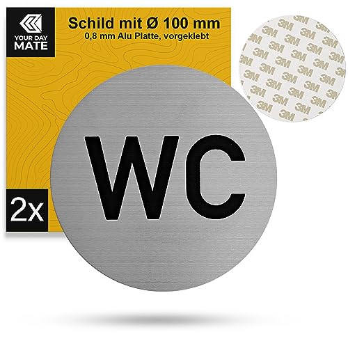 Hinweisschild "WC Damen Herren", 2 Stück, Ø 100 mm, Design 2, 0,8 mm starkes Aluminium Schild, Schild zum Kleben, Toilette Türschild für Innen- und Außenbereich, Gäste WC Toiletten Schild, Toilet Sign von Your Day Mate