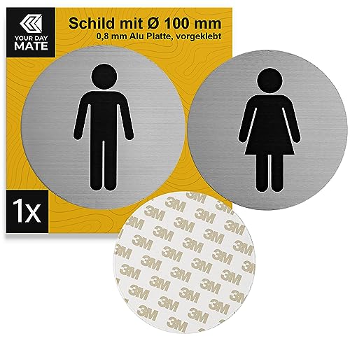 Hinweisschild "WC Damen Herren", 2 Stück, Ø 100 mm, Design 3, 0,8 mm starkes Aluminium Schild, Schild zum Kleben, Toilette Türschild für Innen- und Außenbereich, Gäste WC Toiletten Schild, Toilet Sign von Your Day Mate