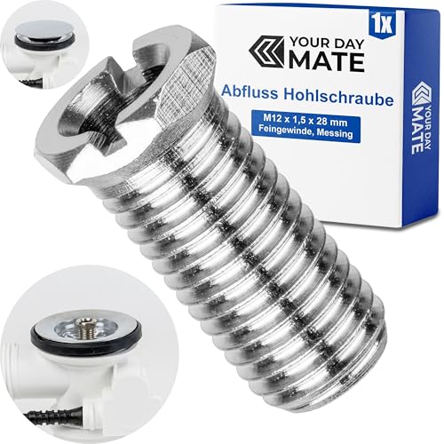 Hohlschraube für Ventiloberteil, M12 x 1,5 x 28 mm, 1 Stück, kompatibel mit Viega Modell 6162.45-593, Artikel 122 485, aus Messing, Feingewinde, für Badewanne Ventilablauf Multiplex, Multiplex Trio von Your Day Mate