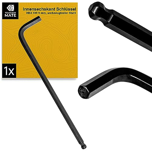 Innensechskant Schlüssel, 1 Stück, HEX SW 6 mm, werkzeugfester Stahl, Werkzeugschlüssel mit Kugelkopf für Neigungsmontage, Profi Winkelschlüssel Sechskant, Sechskantschlüssel 6 mm Schlüsselweite von Your Day Mate