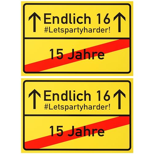 Ortsschild zum 16.Geburtstag, 2 Stück, 1 mm PVC, 30 x 20 cm, Scherzartikel für Geburtstagsgeschenk, Geburtstagsüberraschung 16 Jahre, Schild als Geburtstagsdekoration, lustiges Hinweisschild sechszehn von Your Day Mate