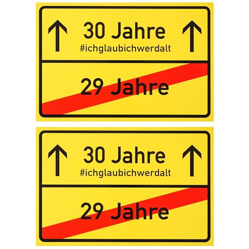 Ortsschild zum 30.Geburtstag, 2 Stück, 1 mm PVC, 30 x 20 cm, Scherzartikel für Geburtstagsgeschenk, Geburtstagsüberraschung 30 Jahre, Schild als Geburtstagsdekoration, lustiges Hinweisschild dreißig von Your Day Mate